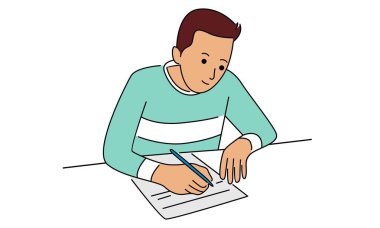 Bir kağıt parçasına kalemle notlar yazan bir adam.