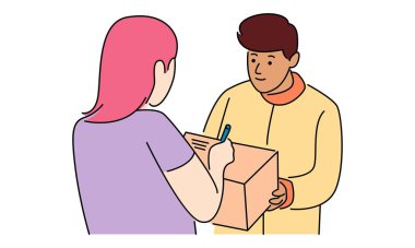 Kurye kadına bir paket verir.