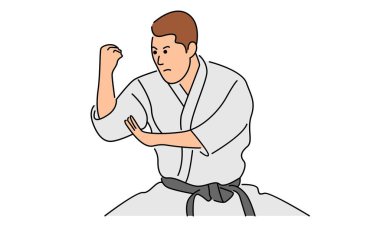 Karate dövüşçüsü, çizgi sanat vektörü illüstrasyonu