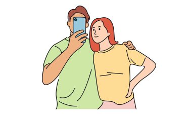 Birbirine aşık bir çift. Kızla erkek selfie.