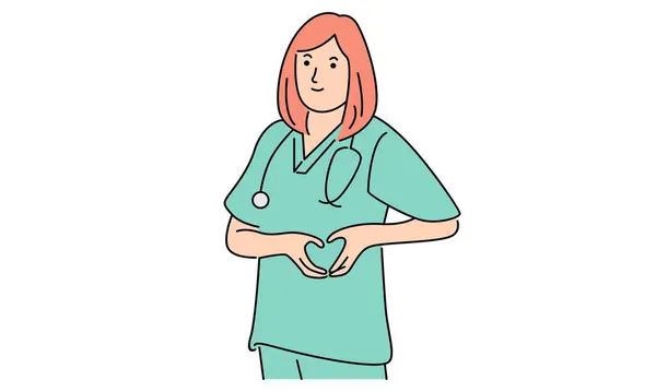 Doktor kadın, çizgi sanatı renk vektörü çizimi