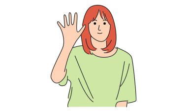 El sallayan kadın, merhaba jest, çizgi sanatı renk çizimi