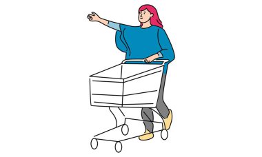 Alışveriş arabalı kadın karakterler