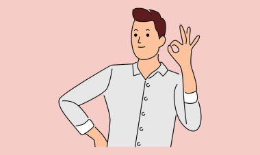 İşadamı tamam işareti, onaylanmış konsept gösteriyor