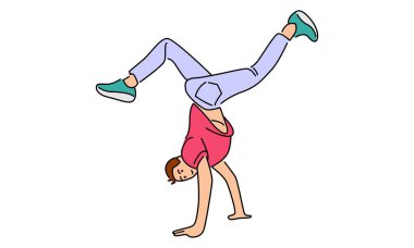 Spor dansı yapan adam break dans vektör çizimi yapıyor.