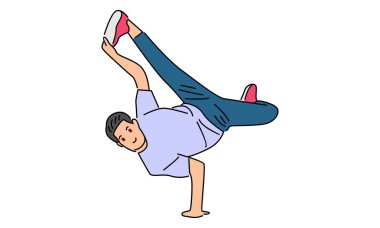 Spor dansı yapan adam break dans vektör çizimi yapıyor.