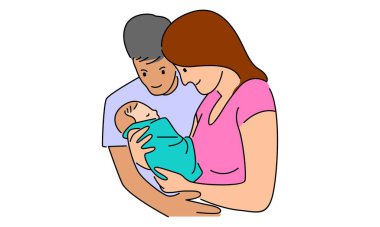 Anne ve baba, oğullarına sarılıyorlar.