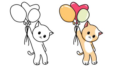 Çocuklar için balon boyama sayfası ile uçan kedi