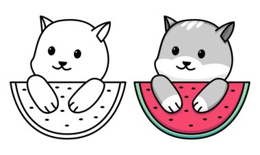 Çocuklar için karpuz boyama sayfası olan kedi