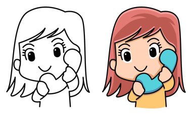 Çocuklar için telefon boyama sayfası tutan kız