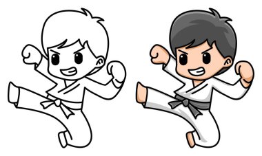 Çocuklar için sevimli çocuk karate boyama sayfası