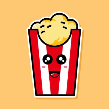 Tatlı patlamış mısır karikatürü çizimi. Fast food konsepti