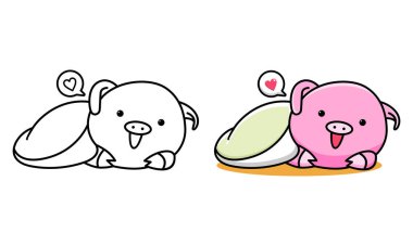 Çocuklar için battaniye boyama sayfası olan şirin bir domuz.