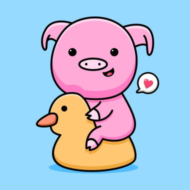 Ördek yüzme balonu çizimi olan şirin bir domuz.