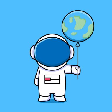 Dünya balonu dizaynı tutan sevimli astronot.