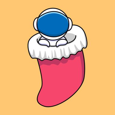 Noel çoraplı sevimli astronot çizgi film tasarımı