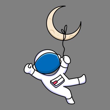 Ay çizgi film dizaynında asılı sevimli astronot