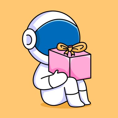 Hediye kutusu çizimi olan sevimli bir astronot.