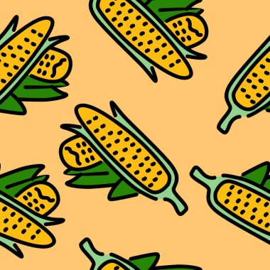 Mısırın vektör çizimi. Kusursuz desenli beyaz izole arkaplan