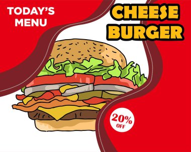 Burger tasarım illüstrasyonu. Poster, ilan, afiş, reklam ve pazarlama ürünleri için kullan