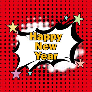 Mutlu yeni yıl vektör tasarımı pop sanat arkaplanı