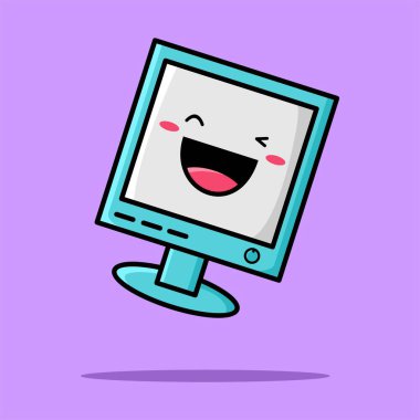 Sevimli monitör çizgi film çizimi. Teknoloji konsepti