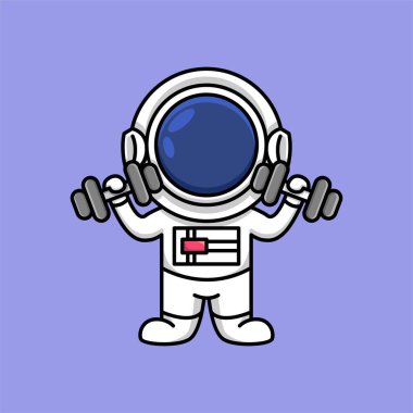 Dambıl tutan sevimli astronot. Çizgi film çizimi.