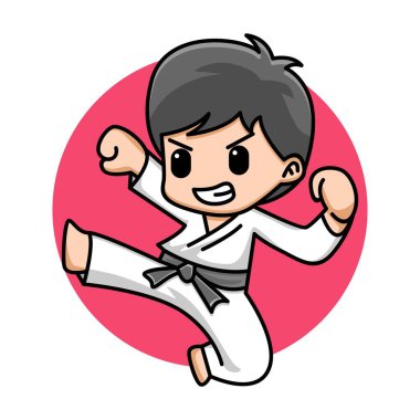 Sevimli çocuk karate karikatürü çizimi
