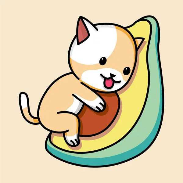 Tatlı kedi sarılışı avokado çizgi film çizimi