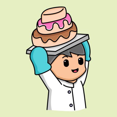 Pasta karikatürü çizen sevimli çocuk.