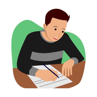 Bir kağıt parçasına kalemle notlar yazan bir adam.