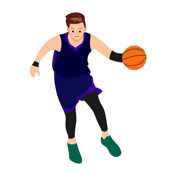 Basketbol kıyafeti giymiş, elinde top tutan genç bir adam. Vektör düz resimleme