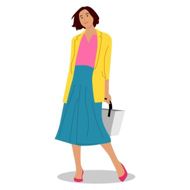 Şık giyinmiş güzel bir kadın. Moda bakışı.