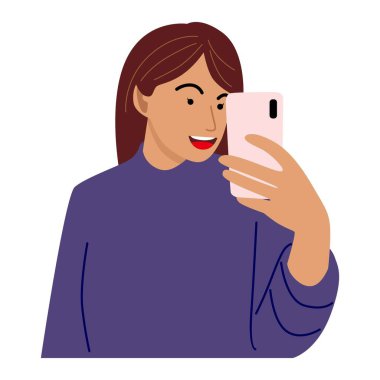 Telefonlu bir kadın. Akıllı telefonlara ve internete bağımlı. Sosyal ağlar