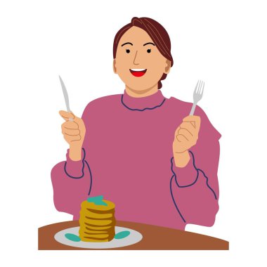 Kahvaltıda krep yiyen kadın.