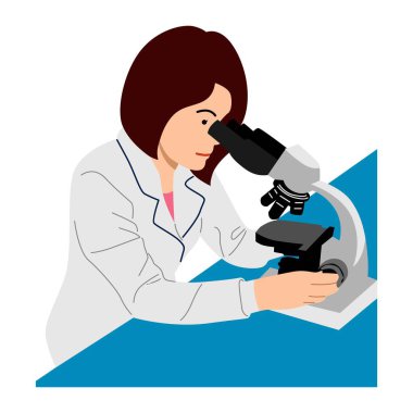 Mikroskopla bakan laboratuvar asistanı, tıbbi laboratuvar vektör çizimi yapan bilim adamları.