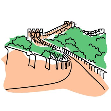 Çin Seddi Renk Vektörü. Beyaz arkaplanda izole