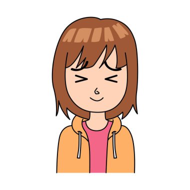 Şirin kız gülüşü. Çizgi karakter vektör tasarımı