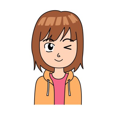 Sevimli kız gözlerini kırpıyor. Çizgi karakter vektör tasarımı