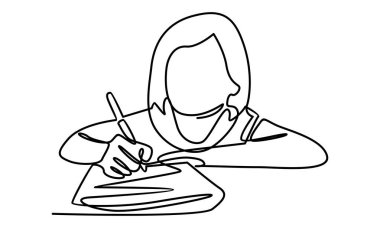 Güzel kızın kağıda yazmaya devam et.