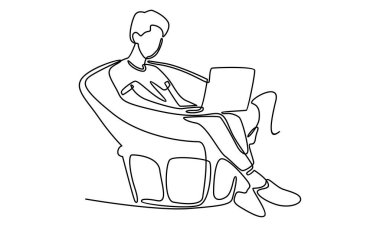 Dizüstü bilgisayarı olan adamın sürekli çizgisi.