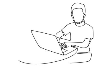 Dizüstü bilgisayarı olan adamın sürekli çizgisi.