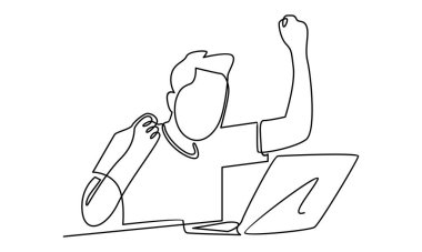 Dizüstü bilgisayarı olan adamın sürekli çizgisi.