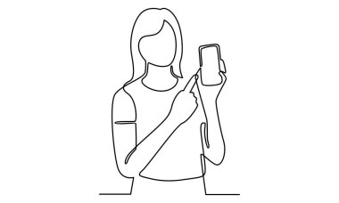 Akıllı telefon gösteren ve onu işaret eden kadın kuyruğuna devam edin.