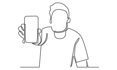 Akıllı telefon gösteren adam kuyruğuna devam et