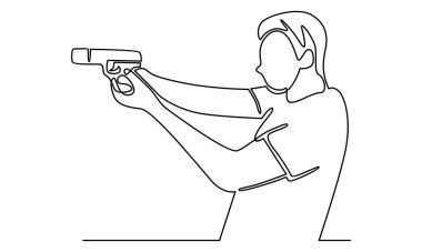 Silahı tutan adam kuyruğuna devam et. El tabancayı ateşler.