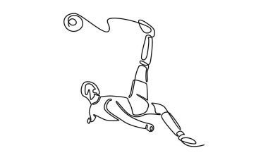 Continue line of football player doing overhead kick clipart