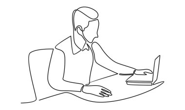 Dizüstü bilgisayarı olan adamın sürekli çizgisi.