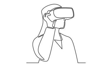 Sanal gerçeklik gözlüğü olan kadın çizgisi çizimine devam et