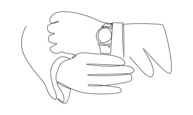 Takım elbiseli iş adamının elindeki kol saati sırasına devam edin. Bilek saati.